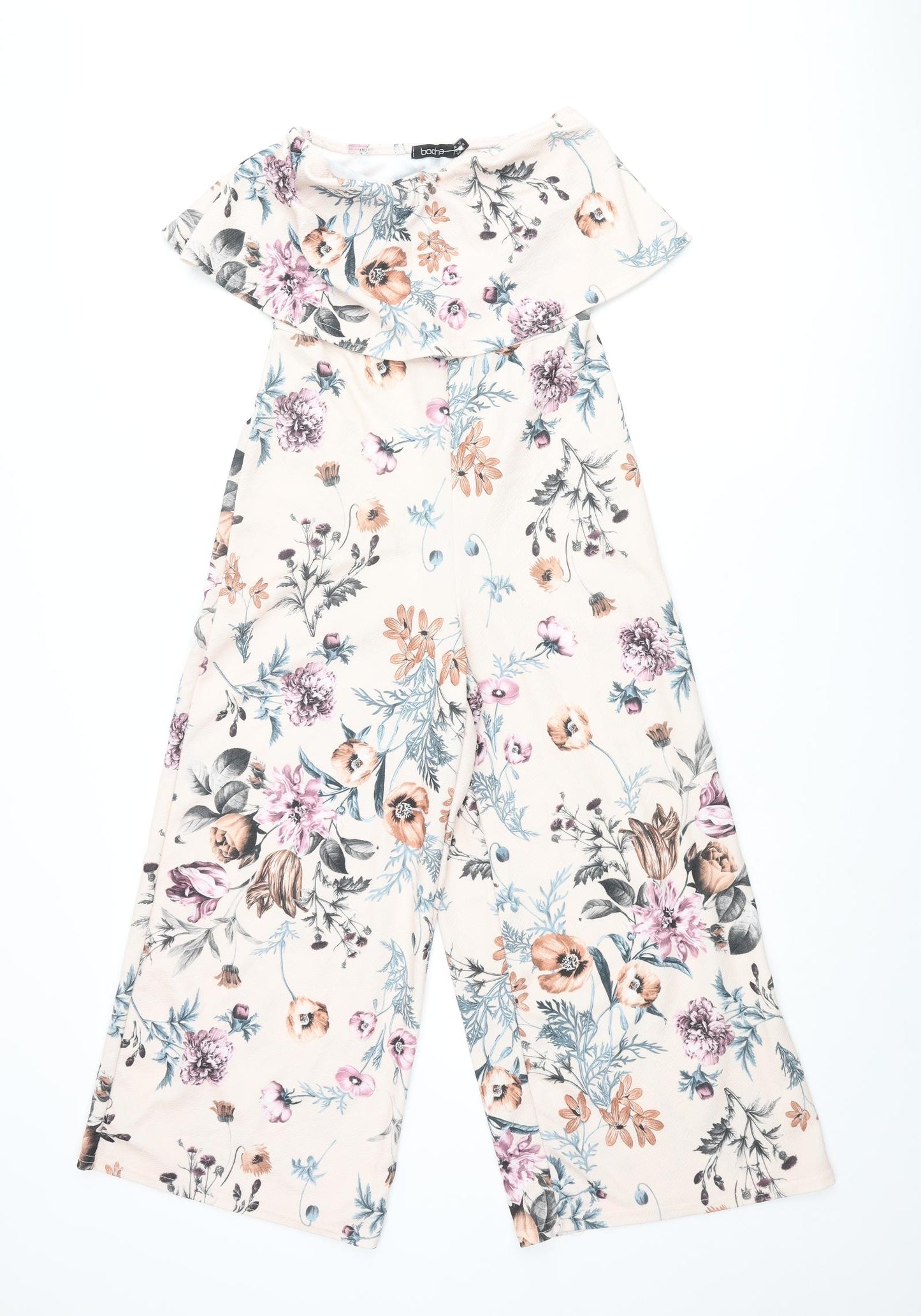 Boohoo Womens Multicoloured Floral Polyester Jumpsuit One-Piece Size 10 L24 in Pullover