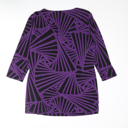 CC Womens Purple Geometric Polyester Basic Blouse Size L V-Neck - Rouched