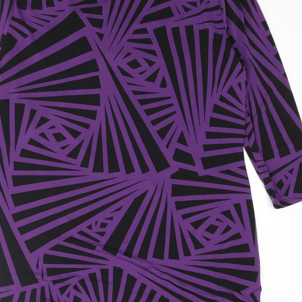 CC Womens Purple Geometric Polyester Basic Blouse Size L V-Neck - Rouched