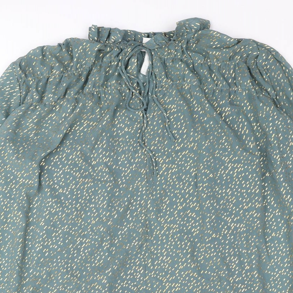 H&M Womens Blue Geometric Polyester Shift Size M Mock Neck Tie