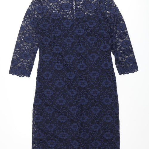 RJR.John Rocha Womens Blue Nylon Shift Size 12 Mock Neck Button