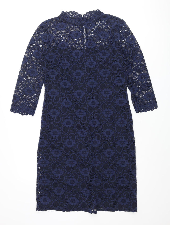 RJR.John Rocha Womens Blue Nylon Shift Size 12 Mock Neck Button