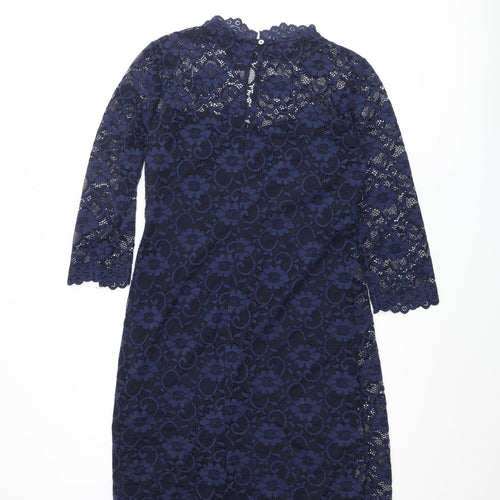 RJR.John Rocha Womens Blue Nylon Shift Size 12 Mock Neck Button
