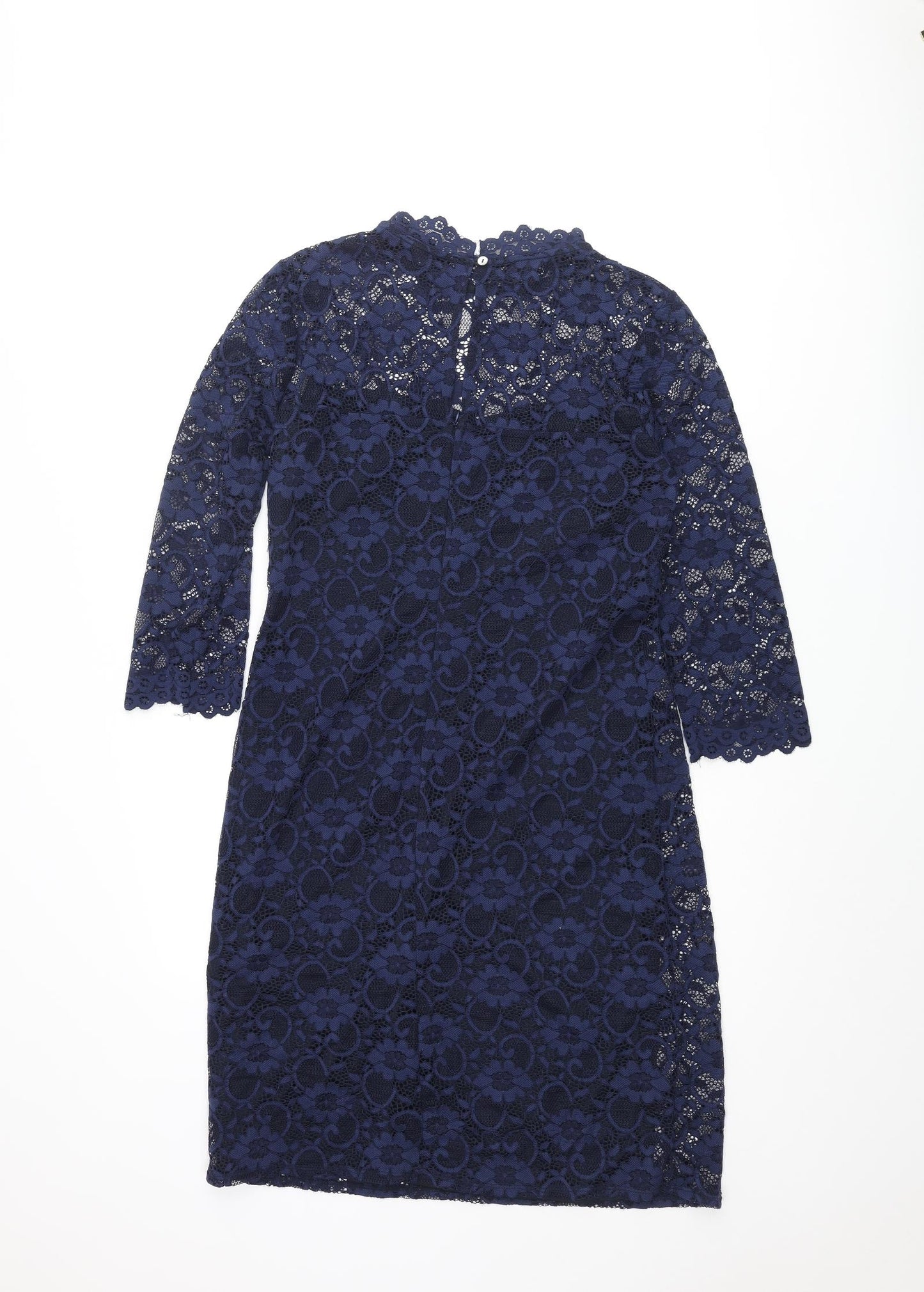 RJR.John Rocha Womens Blue Nylon Shift Size 12 Mock Neck Button