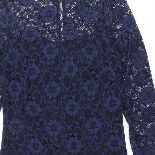RJR.John Rocha Womens Blue Nylon Shift Size 12 Mock Neck Button