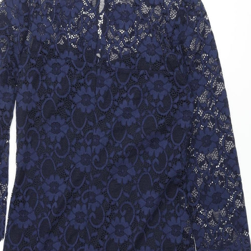 RJR.John Rocha Womens Blue Nylon Shift Size 12 Mock Neck Button