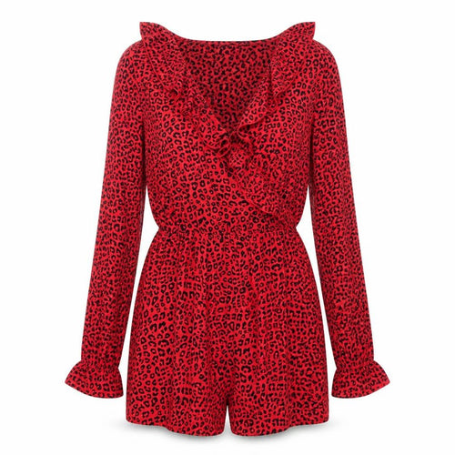 Divided by H&M Womens Red Animal Print Polyester Playsuit One-Piece Size 8 Pullover - Leopard Print Frill