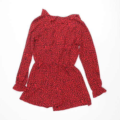 Divided by H&M Womens Red Animal Print Polyester Playsuit One-Piece Size 8 Pullover - Leopard Print Frill