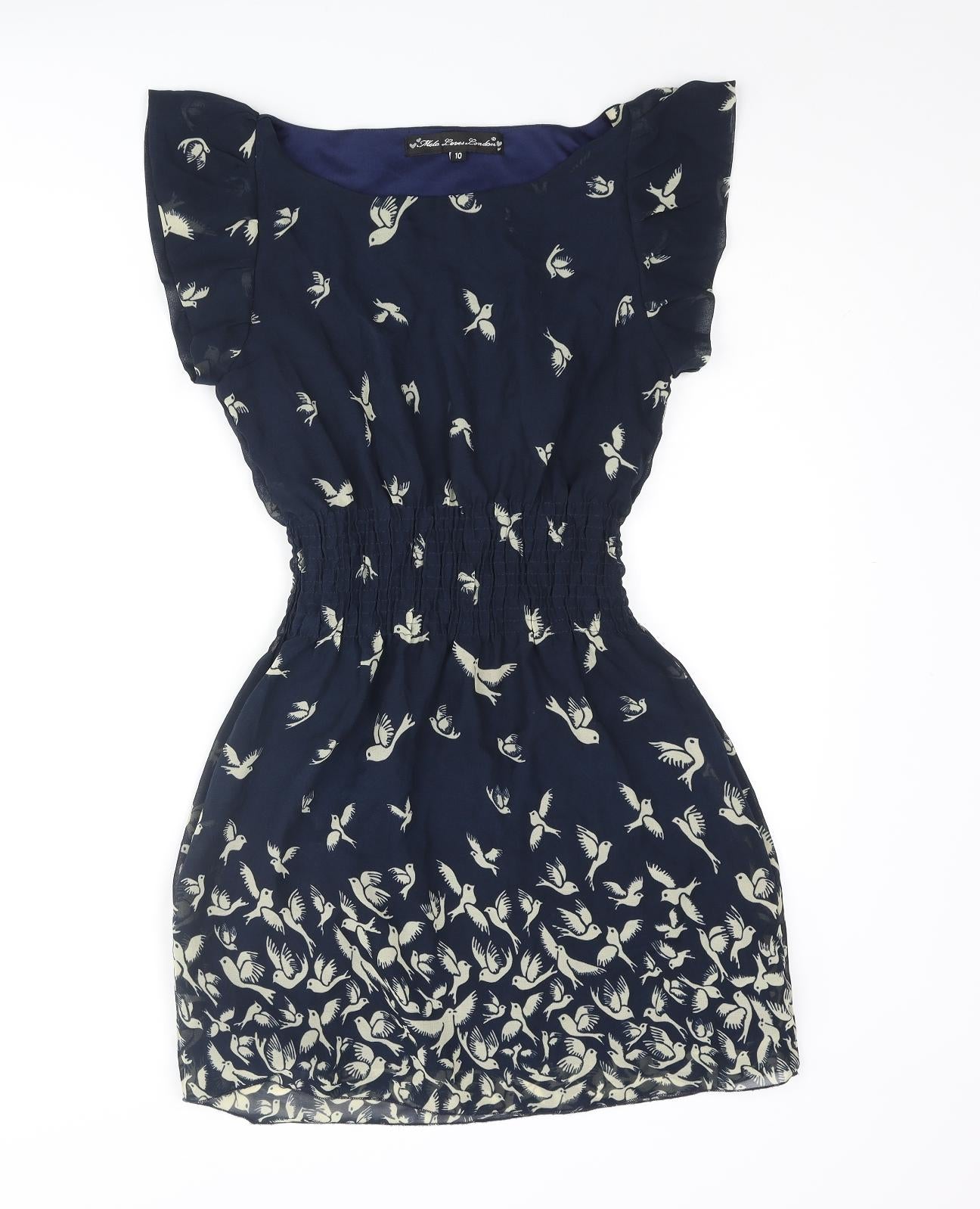 Mela London Womens Blue Geometric Polyester Mini Size 10 Round Neck Pullover - Bird Print