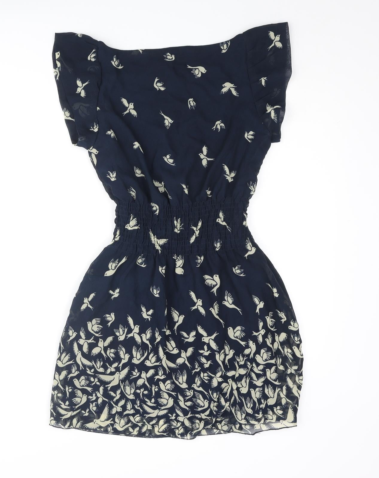 Mela London Womens Blue Geometric Polyester Mini Size 10 Round Neck Pullover - Bird Print