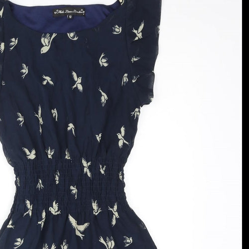 Mela London Womens Blue Geometric Polyester Mini Size 10 Round Neck Pullover - Bird Print