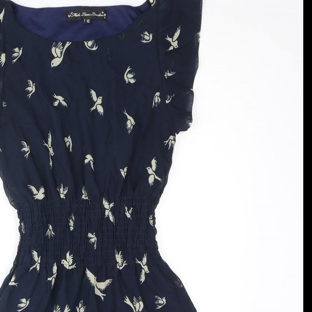 Mela London Womens Blue Geometric Polyester Mini Size 10 Round Neck Pullover - Bird Print