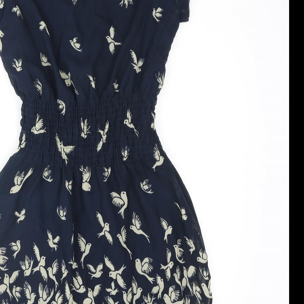 Mela London Womens Blue Geometric Polyester Mini Size 10 Round Neck Pullover - Bird Print