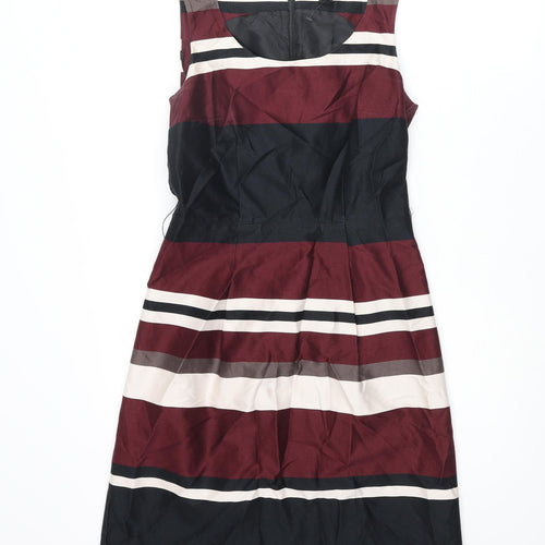 NEXT Womens Multicoloured Striped Cotton Shift Size 12 Round Neck Zip
