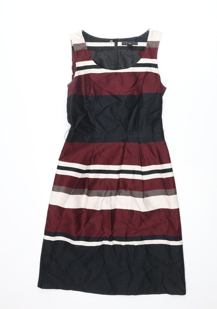 NEXT Womens Multicoloured Striped Cotton Shift Size 12 Round Neck Zip
