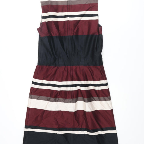 NEXT Womens Multicoloured Striped Cotton Shift Size 12 Round Neck Zip