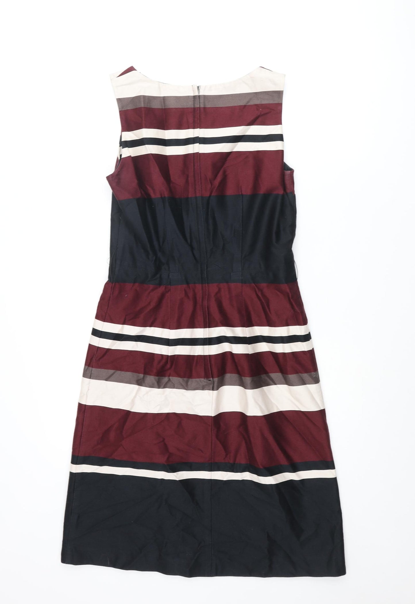 NEXT Womens Multicoloured Striped Cotton Shift Size 12 Round Neck Zip