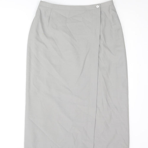 St Michael Womens Grey Wool Straight & Pencil Skirt Size 16 Zip