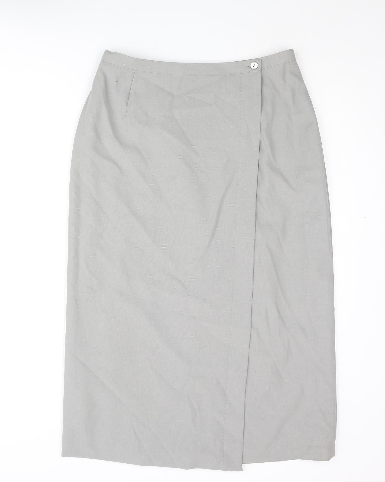 St Michael Womens Grey Wool Straight & Pencil Skirt Size 16 Zip