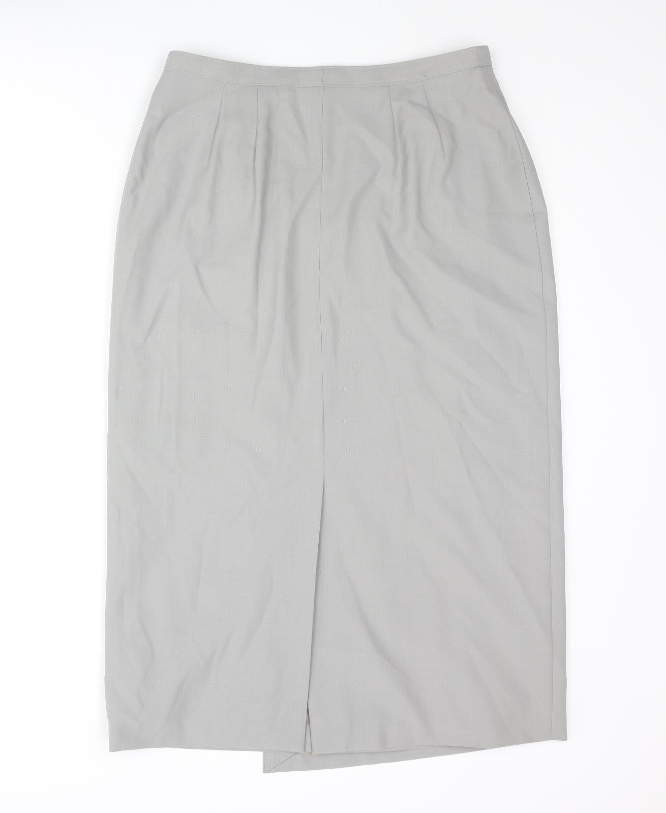 St Michael Womens Grey Wool Straight & Pencil Skirt Size 16 Zip