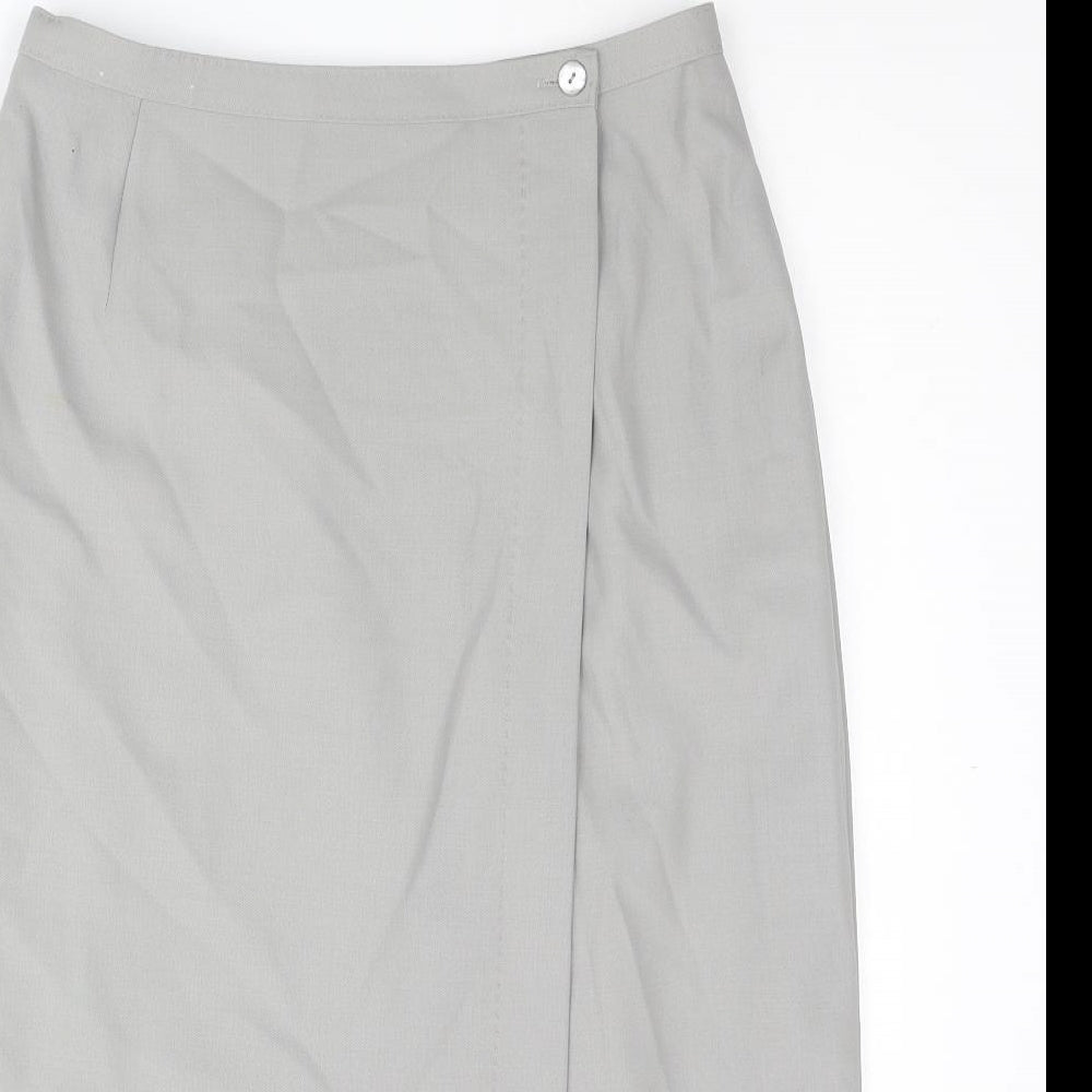 St Michael Womens Grey Wool Straight & Pencil Skirt Size 16 Zip