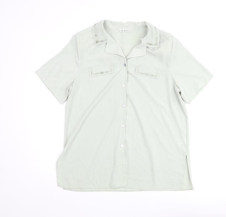 Berkertex Womens Green Polyester Basic Button-Up Size 16 Collared - Embroidered