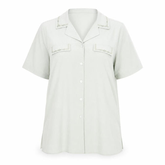 Front view of Berkertex women’s green polyester basic button-up, size UK 16, collared - embroidered