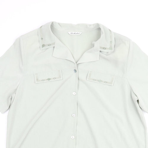 Berkertex Womens Green Polyester Basic Button-Up Size 16 Collared - Embroidered