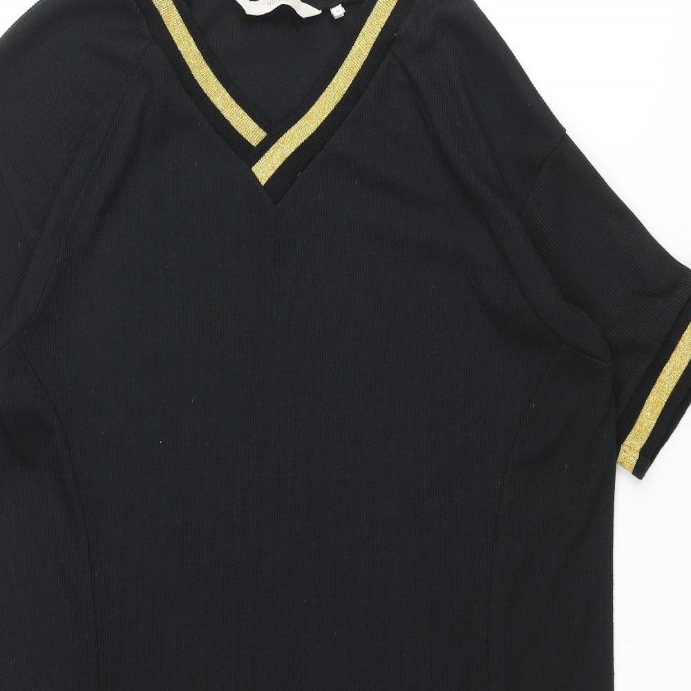 Numph Womens Black Polyester T-Shirt Dress Size M V-Neck Pullover