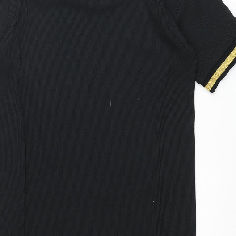 Numph Womens Black Polyester T-Shirt Dress Size M V-Neck Pullover
