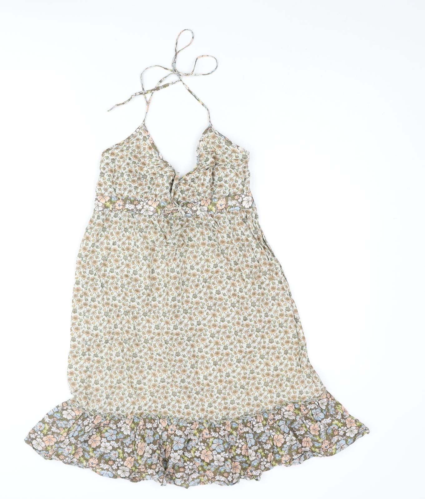 H&M Womens Multicoloured Floral Cotton Mini Size 6 Halter Pullover