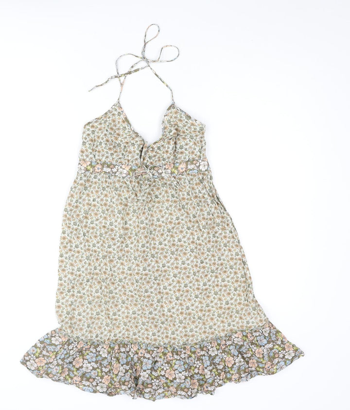 H&M Womens Multicoloured Floral Cotton Mini Size 6 Halter Pullover