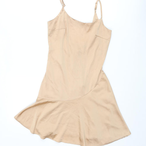 Nasty Gal Womens Beige Polyester Slip Dress Size 4 Scoop Neck Zip