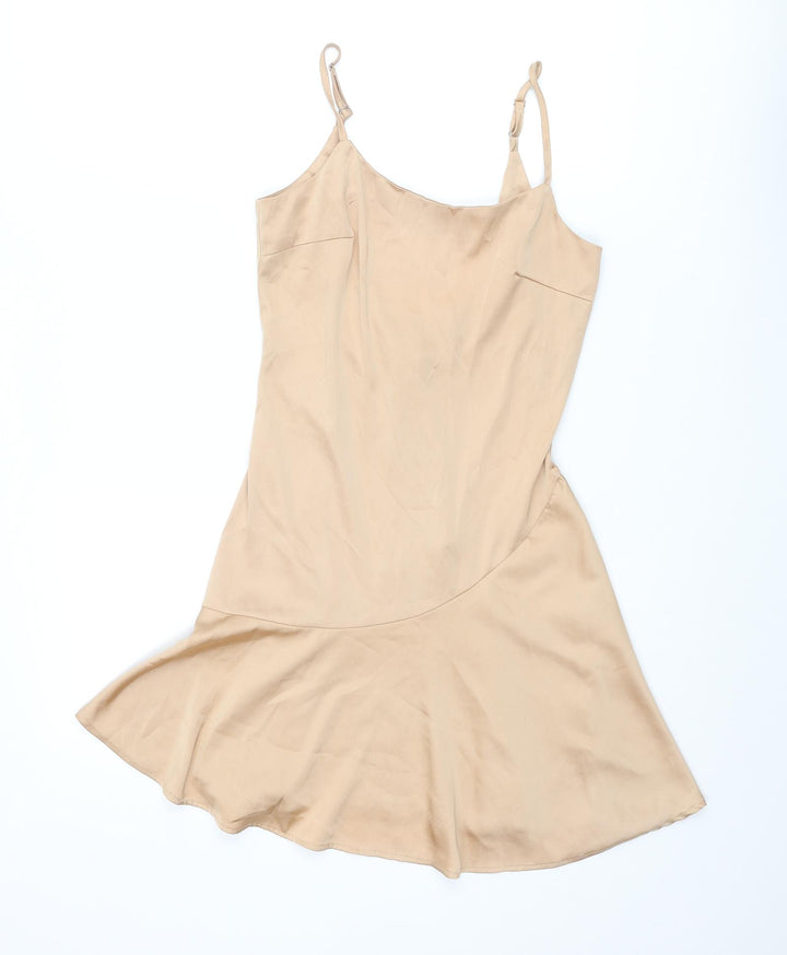 Nasty Gal Womens Beige Polyester Slip Dress Size 4 Scoop Neck Zip