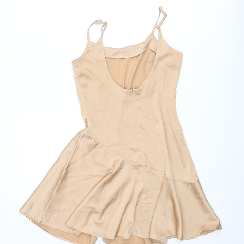 Nasty Gal Womens Beige Polyester Slip Dress Size 4 Scoop Neck Zip