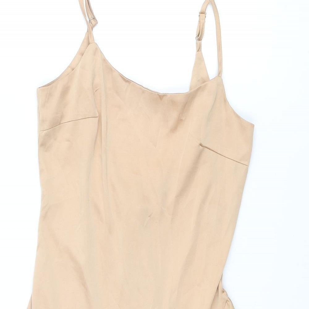 Nasty Gal Womens Beige Polyester Slip Dress Size 4 Scoop Neck Zip