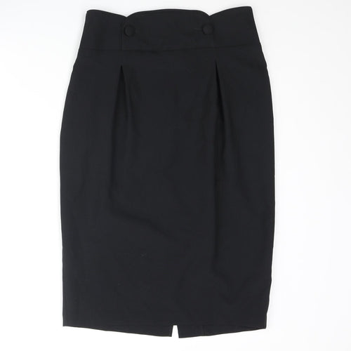 Marks and Spencer Womens Black Polyester Straight & Pencil Skirt Size 10 Zip - Button