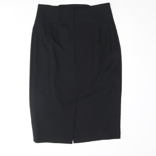 Marks and Spencer Womens Black Polyester Straight & Pencil Skirt Size 10 Zip - Button