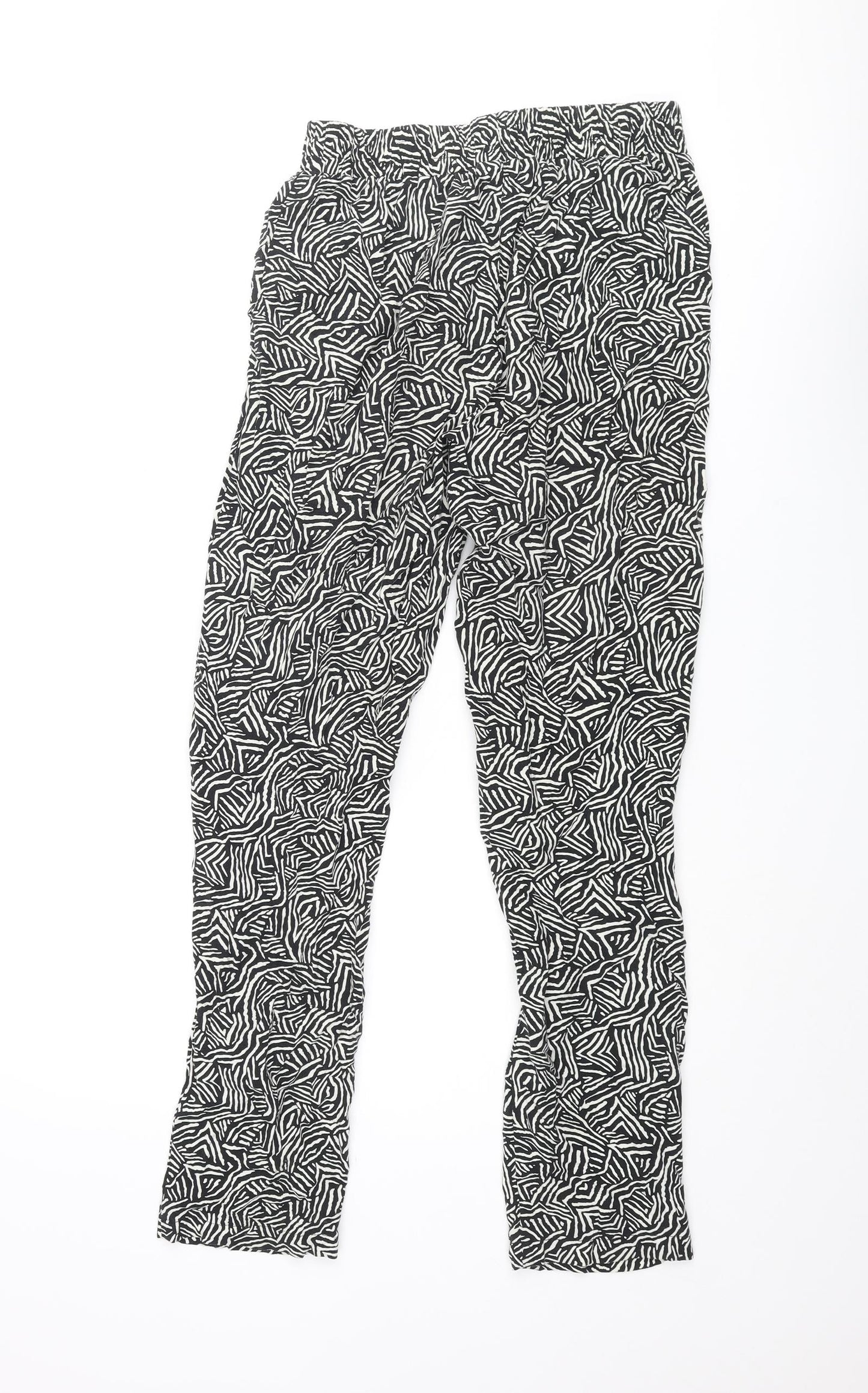 New Look Womens Black Geometric Viscose Trousers Size 8 L27 in Regular Drawstring