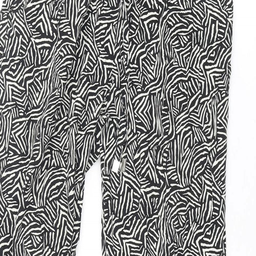 New Look Womens Black Geometric Viscose Trousers Size 8 L27 in Regular Drawstring