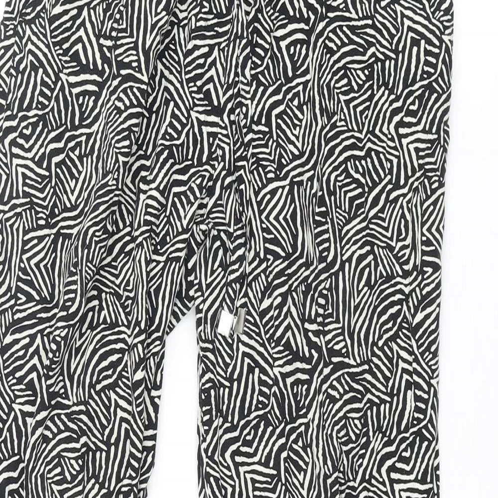 New Look Womens Black Geometric Viscose Trousers Size 8 L27 in Regular Drawstring
