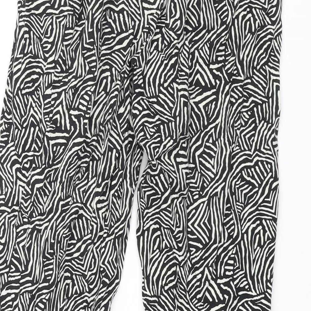 New Look Womens Black Geometric Viscose Trousers Size 8 L27 in Regular Drawstring