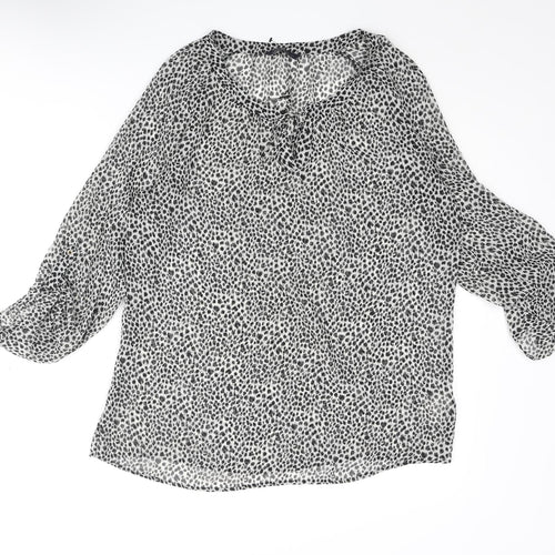Marks and Womens Black Geometric Polyester Basic Blouse Size 10 V-Neck