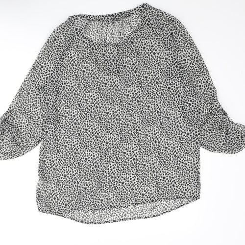 Marks and Womens Black Geometric Polyester Basic Blouse Size 10 V-Neck