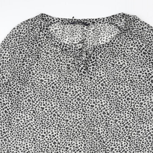 Marks and Womens Black Geometric Polyester Basic Blouse Size 10 V-Neck