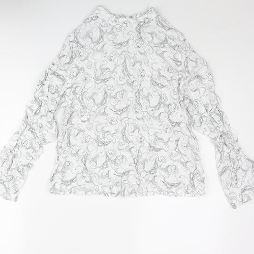 Marks and Spencer Womens White Geometric Viscose Basic Blouse Size 14 Mock Neck
