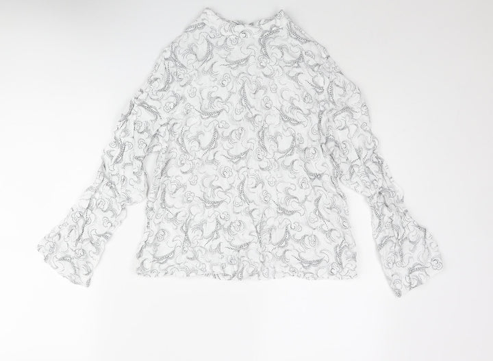 Marks and Spencer Womens White Geometric Viscose Basic Blouse Size 14 Mock Neck
