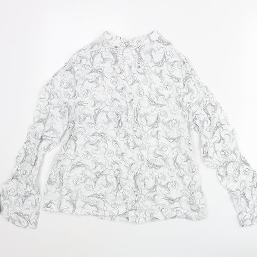 Marks and Spencer Womens White Geometric Viscose Basic Blouse Size 14 Mock Neck