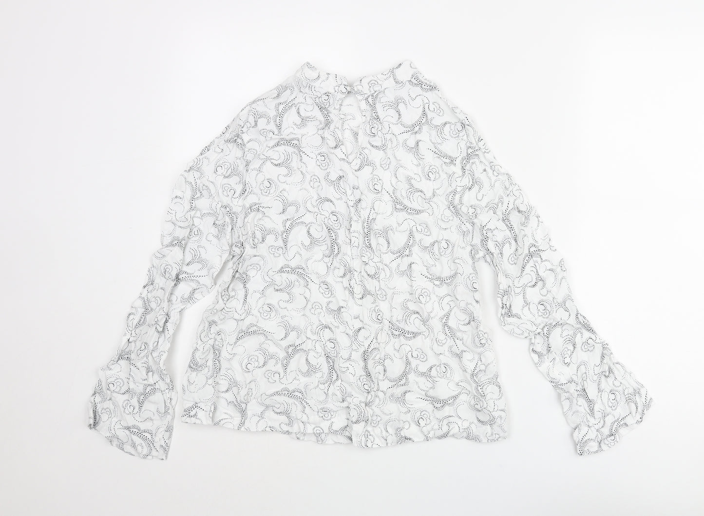 Marks and Spencer Womens White Geometric Viscose Basic Blouse Size 14 Mock Neck