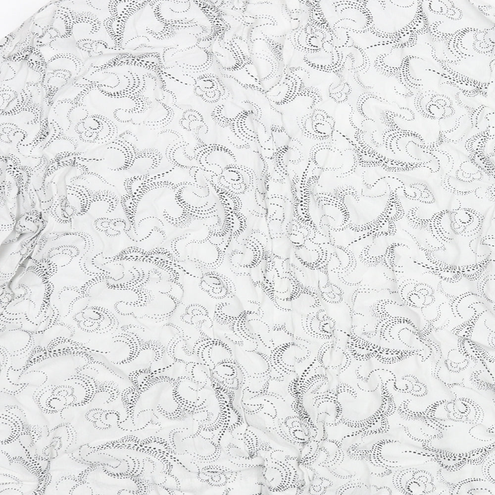 Marks and Spencer Womens White Geometric Viscose Basic Blouse Size 14 Mock Neck